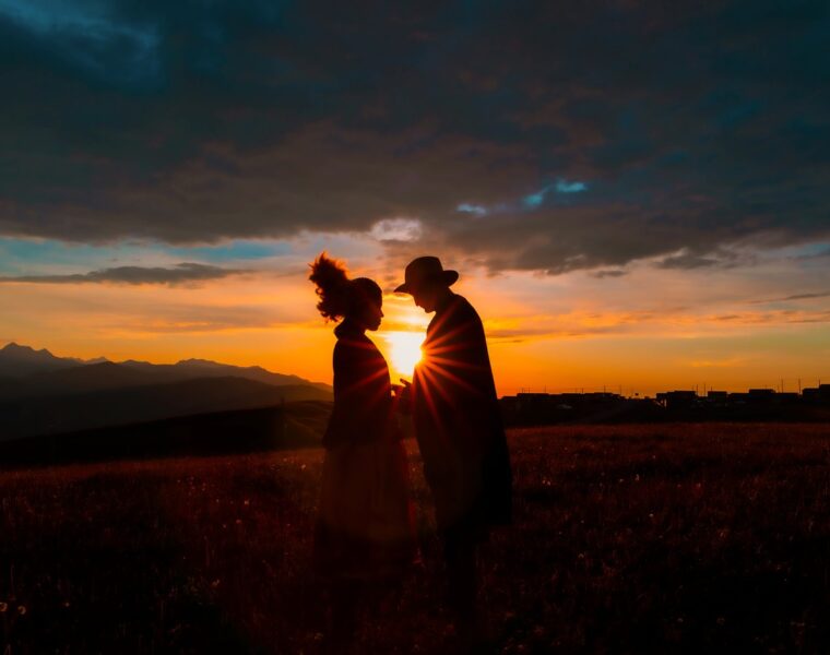 sunset, silhouettes, nature