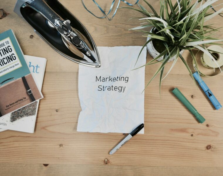white printing paper with Marketing Strategy text